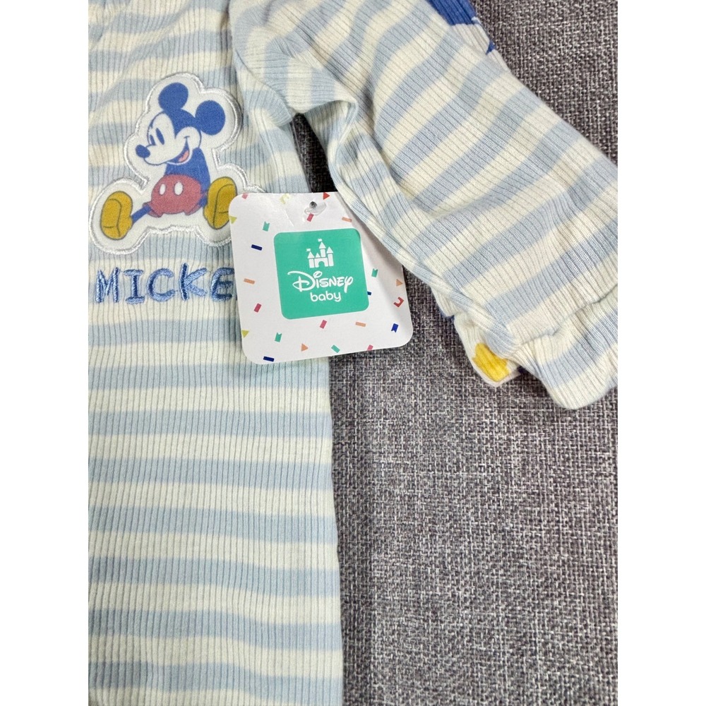Disney Baby Boys Mickey Mouse Footed Sleeper 2 Pack 3-6M Blue White Ribbed Knit - Picture 8 of 8
